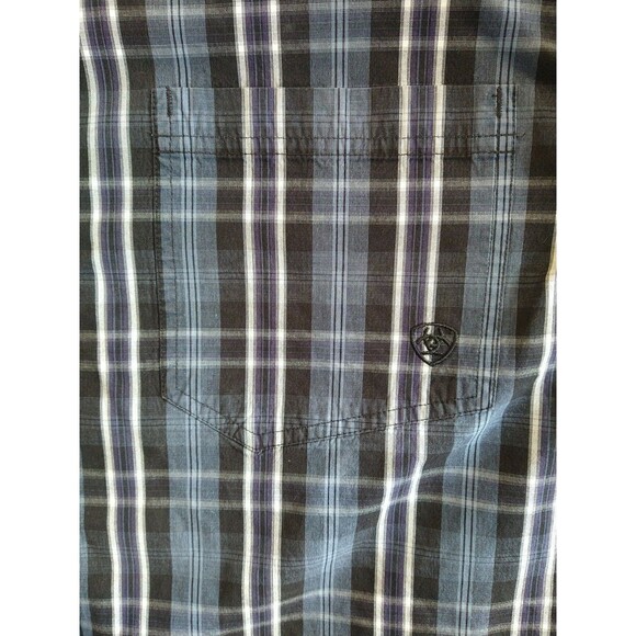 Ariat Pro Series Button Down Western Shirt Men's Size XL Vented Blue Black Plaid - Picture 6 of 10